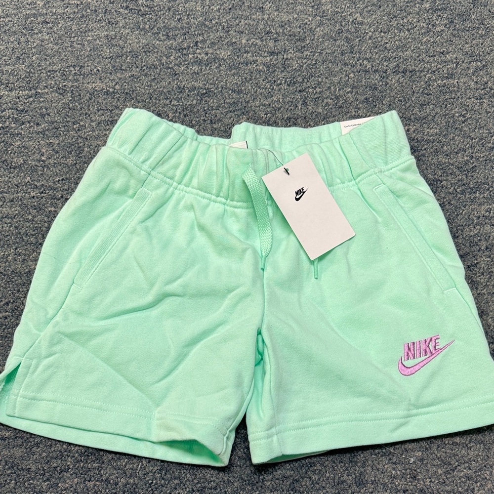 Nike Mint Green Girls' Athletic Shorts with Pink Logo
